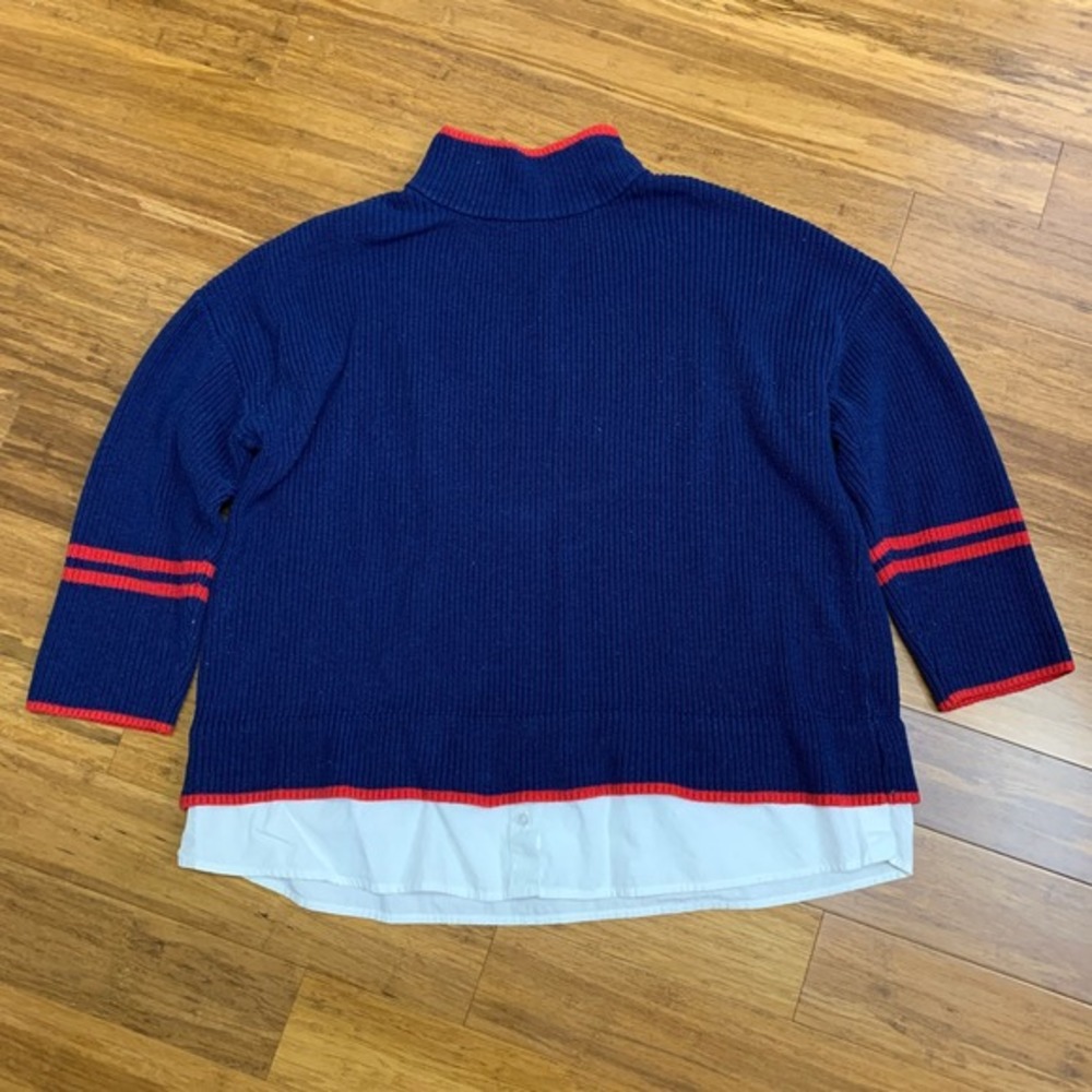 Talbots Plus Size Mock Neck Sweater Womens‎ Size 1X Blue Knit Top Layered Red